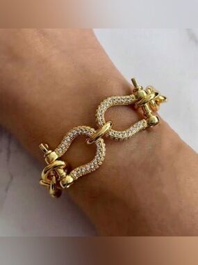 Western Horseshoe Bracelet Gold Pave Link Bracelet Double Rhinestone Bracelet